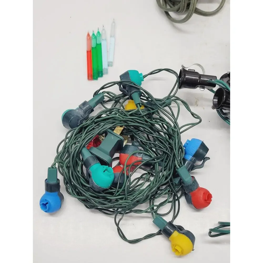 7 Vintage Christmas Light Strings C7 Green Wire Corn Mixed Lot No Bulbs Tested